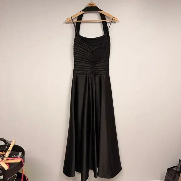 VTG Tadashi Shoji Black Halterneck Long Formal Gown SZ 2 Event Paneled Dress EUC - Picture 3 of 11